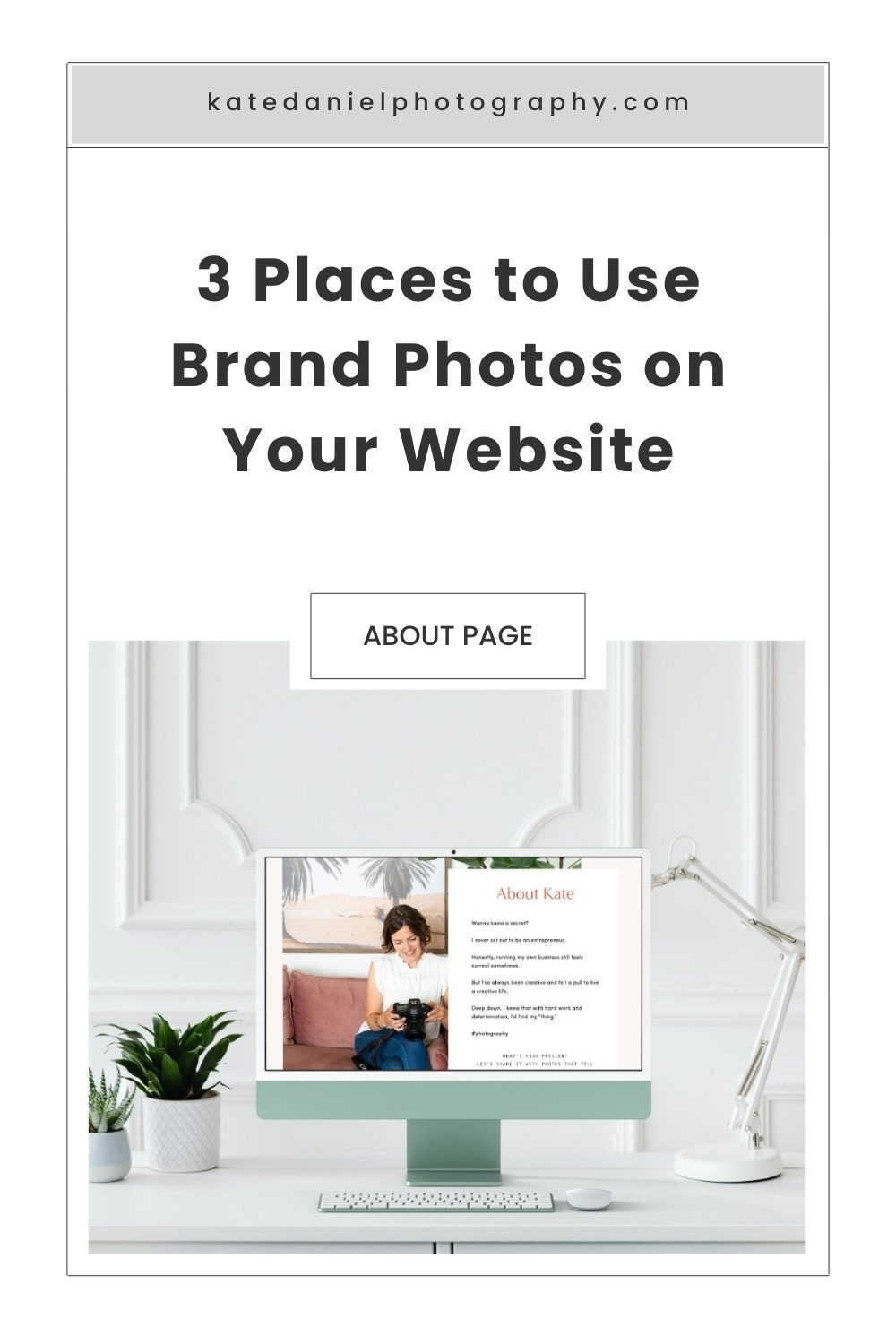 About page example showing how Kate Daniel uses personal brand photos to build trust and connection on her website as a Calgary personal brand photographer.